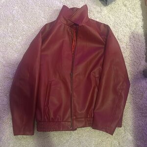 Oversized red leather jacket